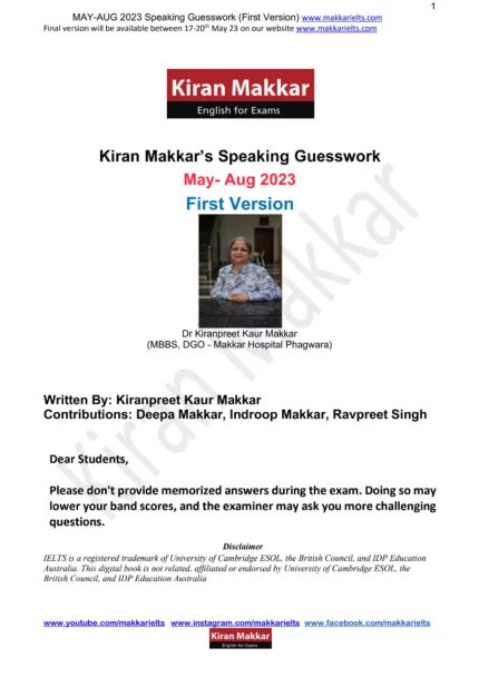  ماکار آیلتس اسپیکینگ | خرید کتاب زبان انگلیسی Makkar IELTS Speaking May- Aug 2023 First Version